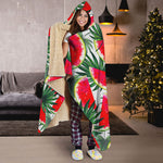 White Palm Leaf Watermelon Pattern Print Hooded Blanket