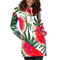 White Palm Leaf Watermelon Pattern Print Pullover Hoodie Dress