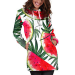 White Palm Leaf Watermelon Pattern Print Hoodie Dress GearFrost