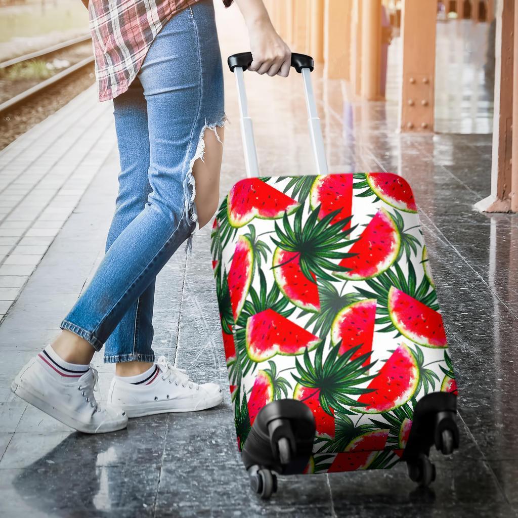 White Palm Leaf Watermelon Pattern Print Luggage Cover GearFrost