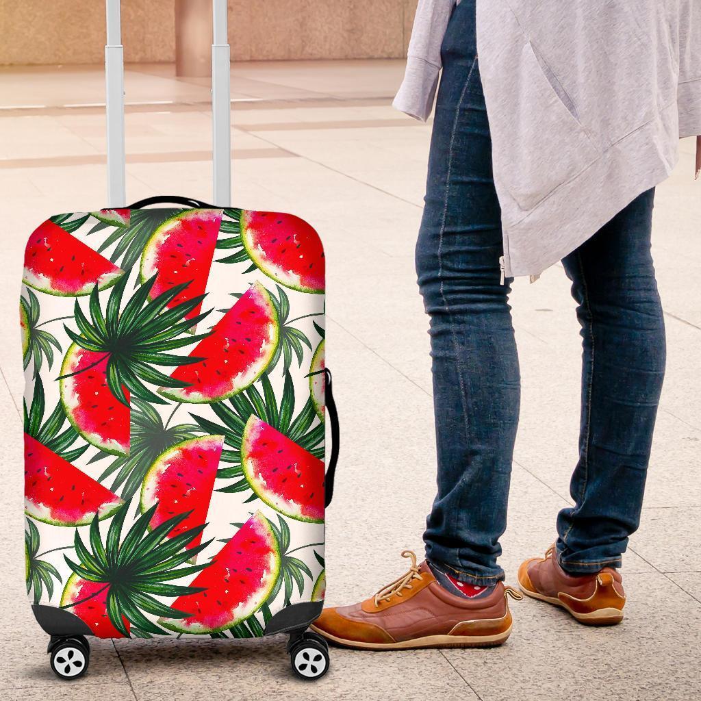 White Palm Leaf Watermelon Pattern Print Luggage Cover GearFrost