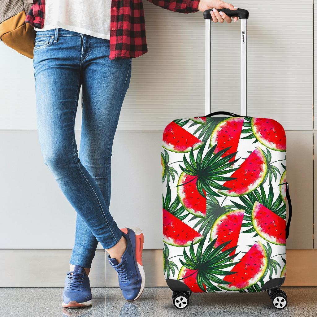 White Palm Leaf Watermelon Pattern Print Luggage Cover GearFrost