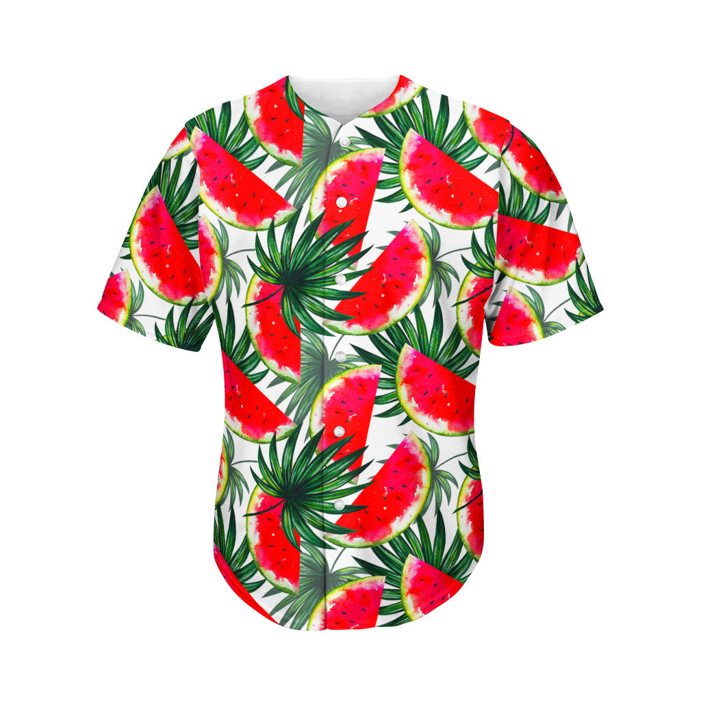 White Palm Leaf Watermelon Pattern Print Men's Baseball Jersey