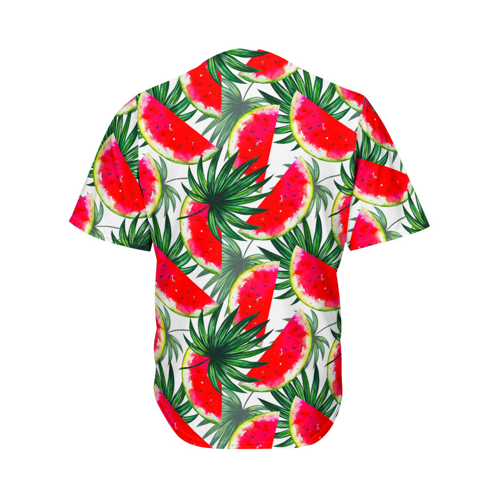 White Palm Leaf Watermelon Pattern Print Men's Baseball Jersey