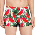 White Palm Leaf Watermelon Pattern Print Men's Boxer Briefs