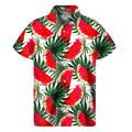 White Palm Leaf Watermelon Pattern Print Men's Short Sleeve Shirt