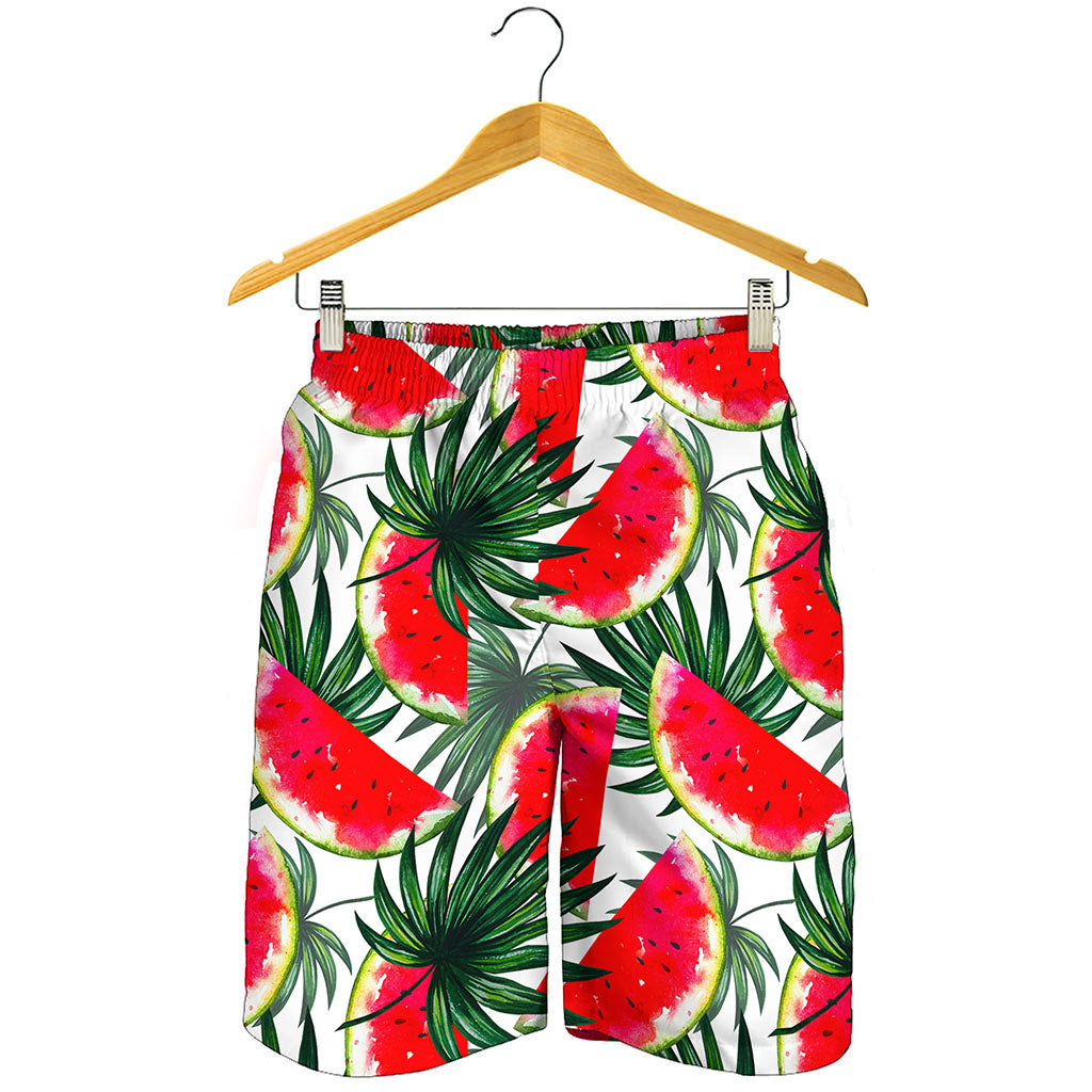 White Palm Leaf Watermelon Pattern Print Men's Shorts