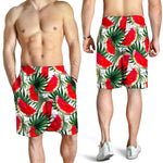White Palm Leaf Watermelon Pattern Print Men's Shorts