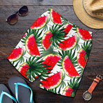 White Palm Leaf Watermelon Pattern Print Men's Shorts