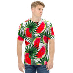White Palm Leaf Watermelon Pattern Print Men's T-Shirt