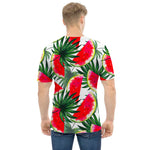 White Palm Leaf Watermelon Pattern Print Men's T-Shirt