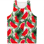 White Palm Leaf Watermelon Pattern Print Men's Tank Top