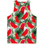 White Palm Leaf Watermelon Pattern Print Men's Tank Top