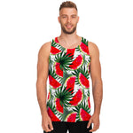 White Palm Leaf Watermelon Pattern Print Men's Tank Top