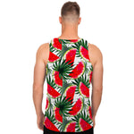 White Palm Leaf Watermelon Pattern Print Men's Tank Top