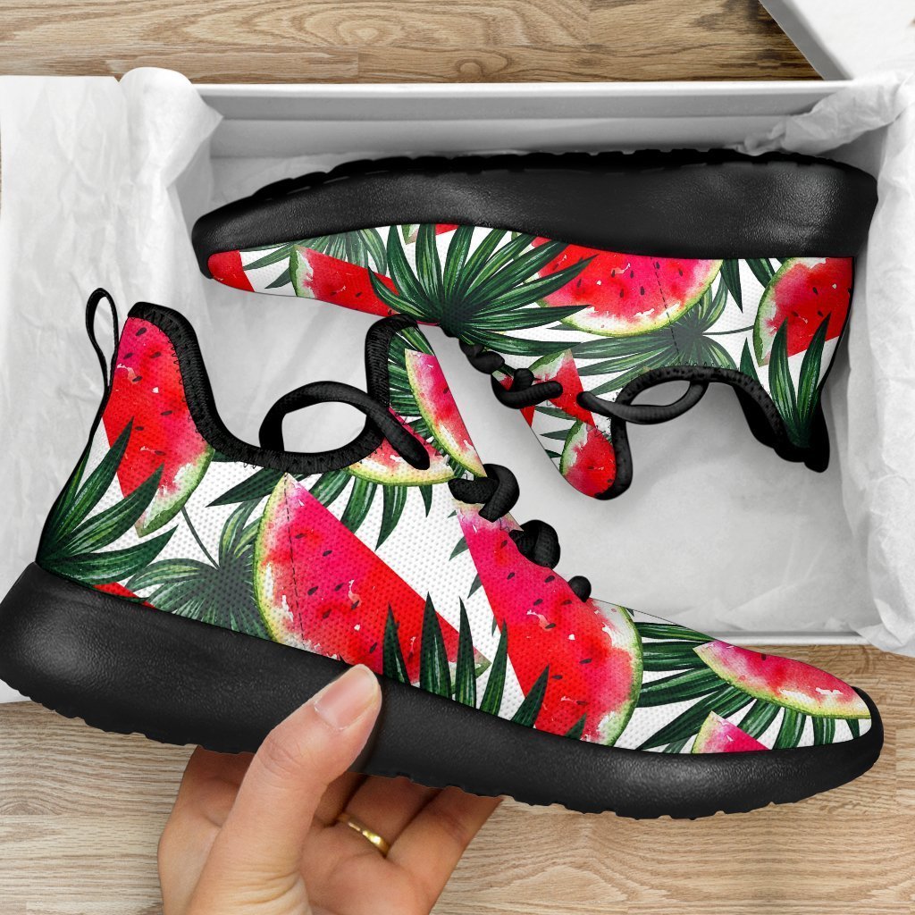 White Palm Leaf Watermelon Pattern Print Mesh Knit Shoes GearFrost