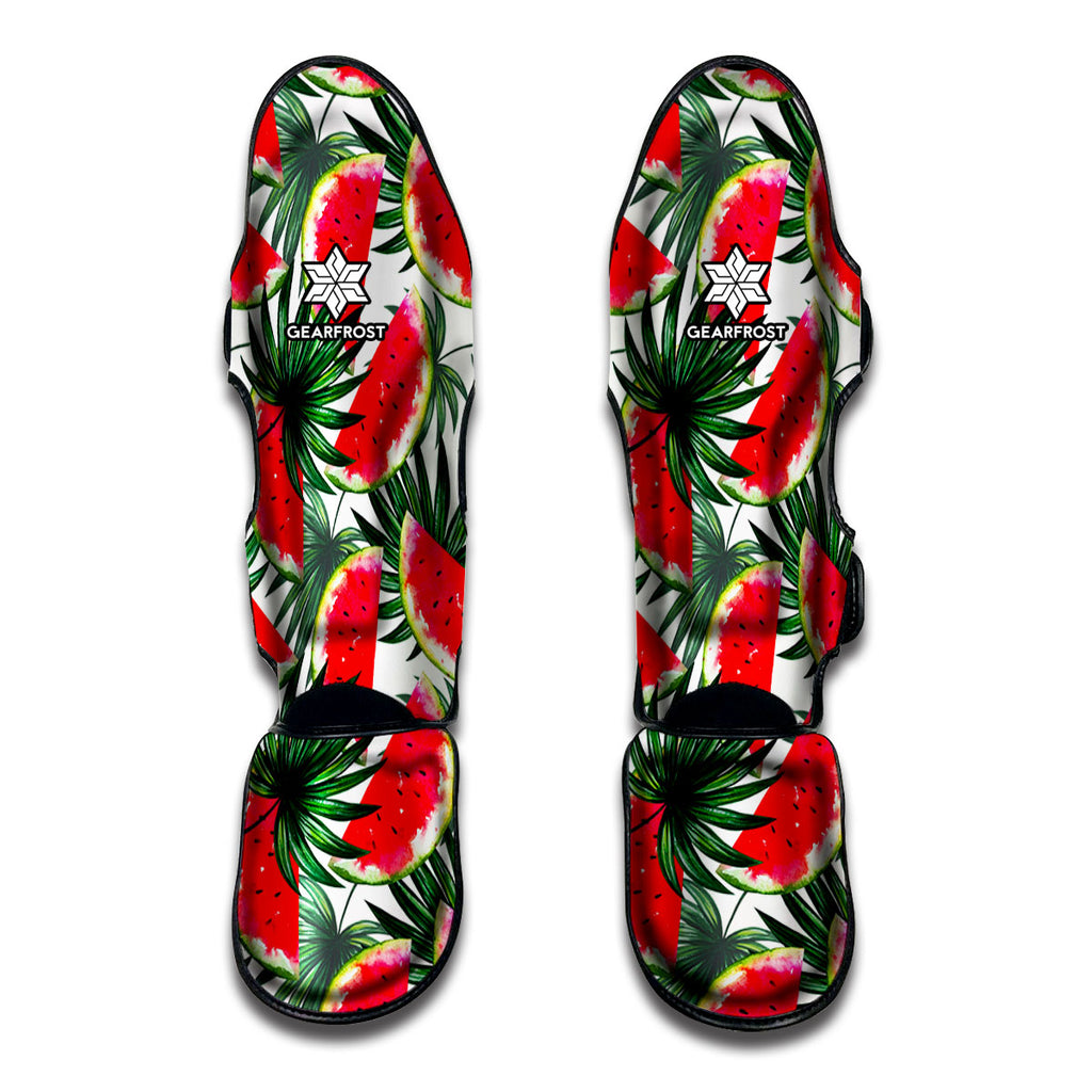 White Palm Leaf Watermelon Pattern Print Muay Thai Shin Guard