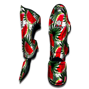 White Palm Leaf Watermelon Pattern Print Muay Thai Shin Guard