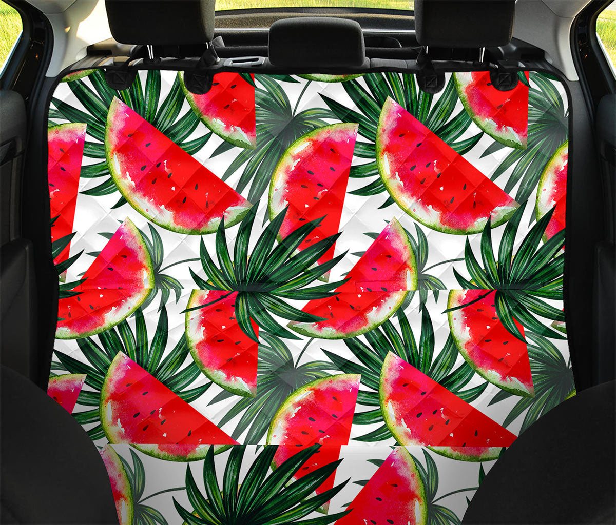 White Palm Leaf Watermelon Pattern Print Pet Car Back Seat Cover