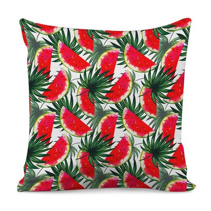 White Palm Leaf Watermelon Pattern Print Pillow Cover