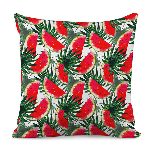 White Palm Leaf Watermelon Pattern Print Pillow Cover