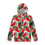 White Palm Leaf Watermelon Pattern Print Pullover Hoodie
