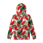 White Palm Leaf Watermelon Pattern Print Pullover Hoodie
