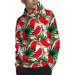 White Palm Leaf Watermelon Pattern Print Pullover Hoodie