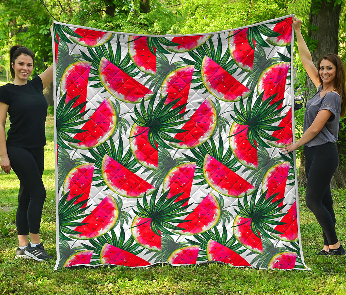 White Palm Leaf Watermelon Pattern Print Quilt