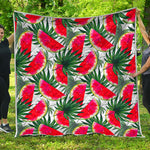 White Palm Leaf Watermelon Pattern Print Quilt