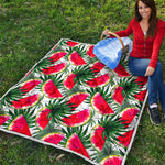 White Palm Leaf Watermelon Pattern Print Quilt