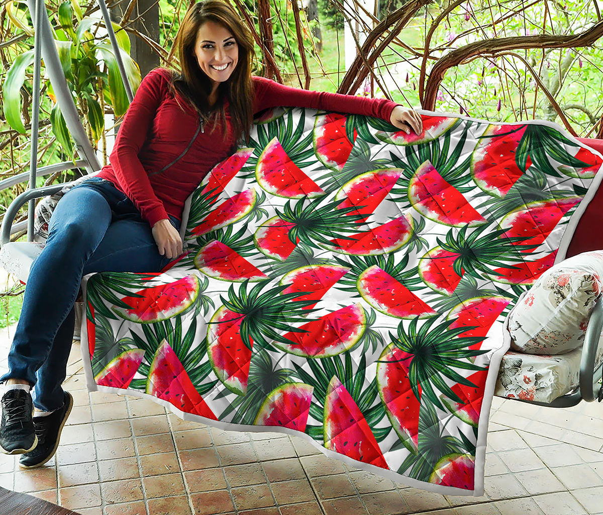 White Palm Leaf Watermelon Pattern Print Quilt