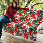 White Palm Leaf Watermelon Pattern Print Quilt