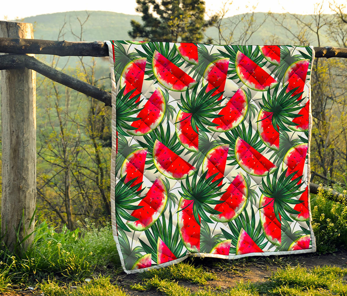 White Palm Leaf Watermelon Pattern Print Quilt