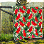 White Palm Leaf Watermelon Pattern Print Quilt