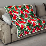 White Palm Leaf Watermelon Pattern Print Quilt