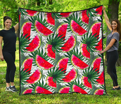 White Palm Leaf Watermelon Pattern Print Quilt