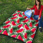 White Palm Leaf Watermelon Pattern Print Quilt