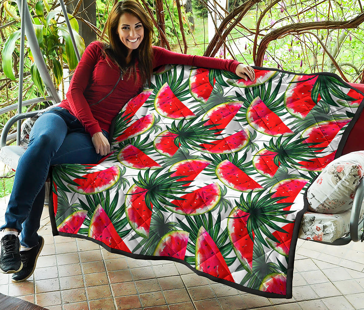 White Palm Leaf Watermelon Pattern Print Quilt