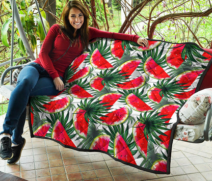 White Palm Leaf Watermelon Pattern Print Quilt