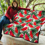 White Palm Leaf Watermelon Pattern Print Quilt