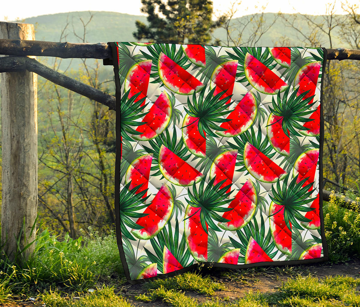 White Palm Leaf Watermelon Pattern Print Quilt