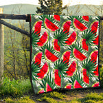 White Palm Leaf Watermelon Pattern Print Quilt