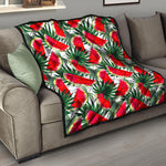White Palm Leaf Watermelon Pattern Print Quilt