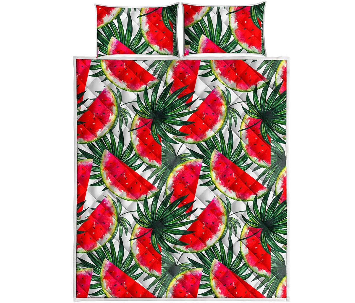 White Palm Leaf Watermelon Pattern Print Quilt Bed Set