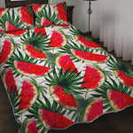 White Palm Leaf Watermelon Pattern Print Quilt Bed Set