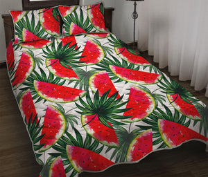 White Palm Leaf Watermelon Pattern Print Quilt Bed Set