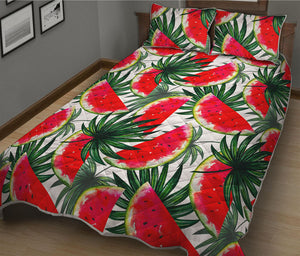 White Palm Leaf Watermelon Pattern Print Quilt Bed Set