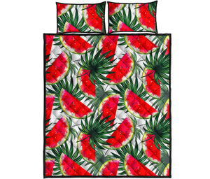 White Palm Leaf Watermelon Pattern Print Quilt Bed Set