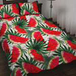 White Palm Leaf Watermelon Pattern Print Quilt Bed Set